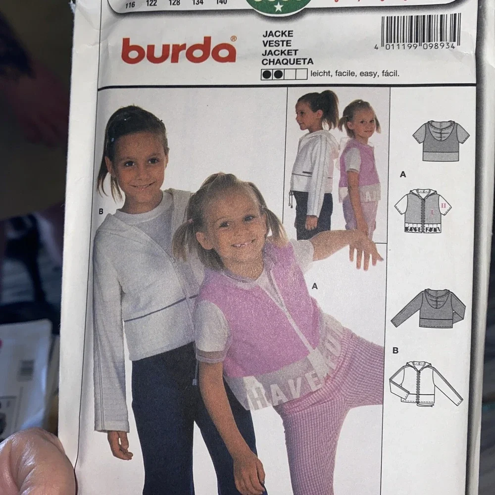 Burda 9893 Girls Front Zip Hooded Jacket Vest Sewing Pattern Size 6 8 10 Uncut